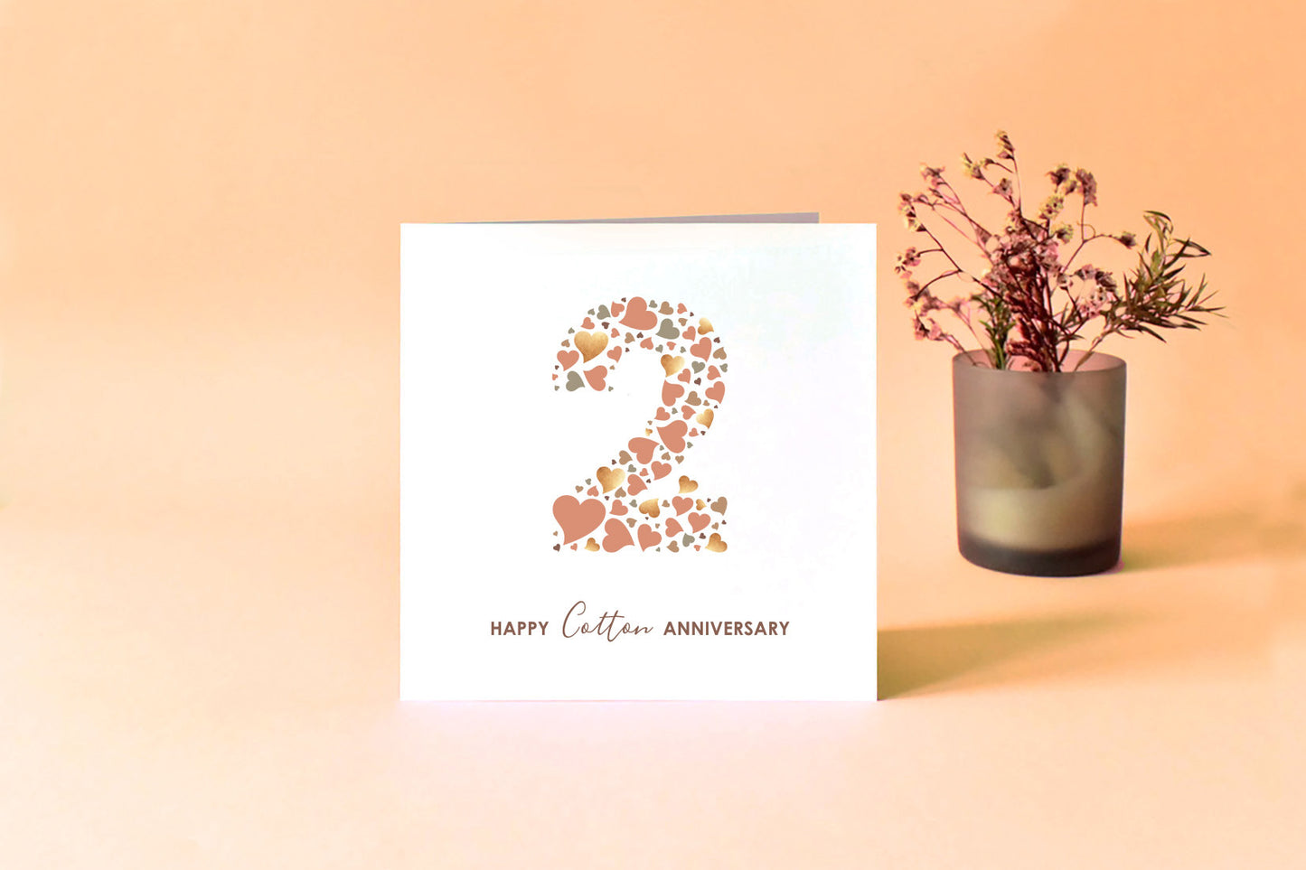 Cotton 2nd Wedding Anniversary Card with Love Hearts