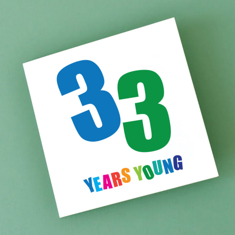 Unisex birthday card for 33 year old.