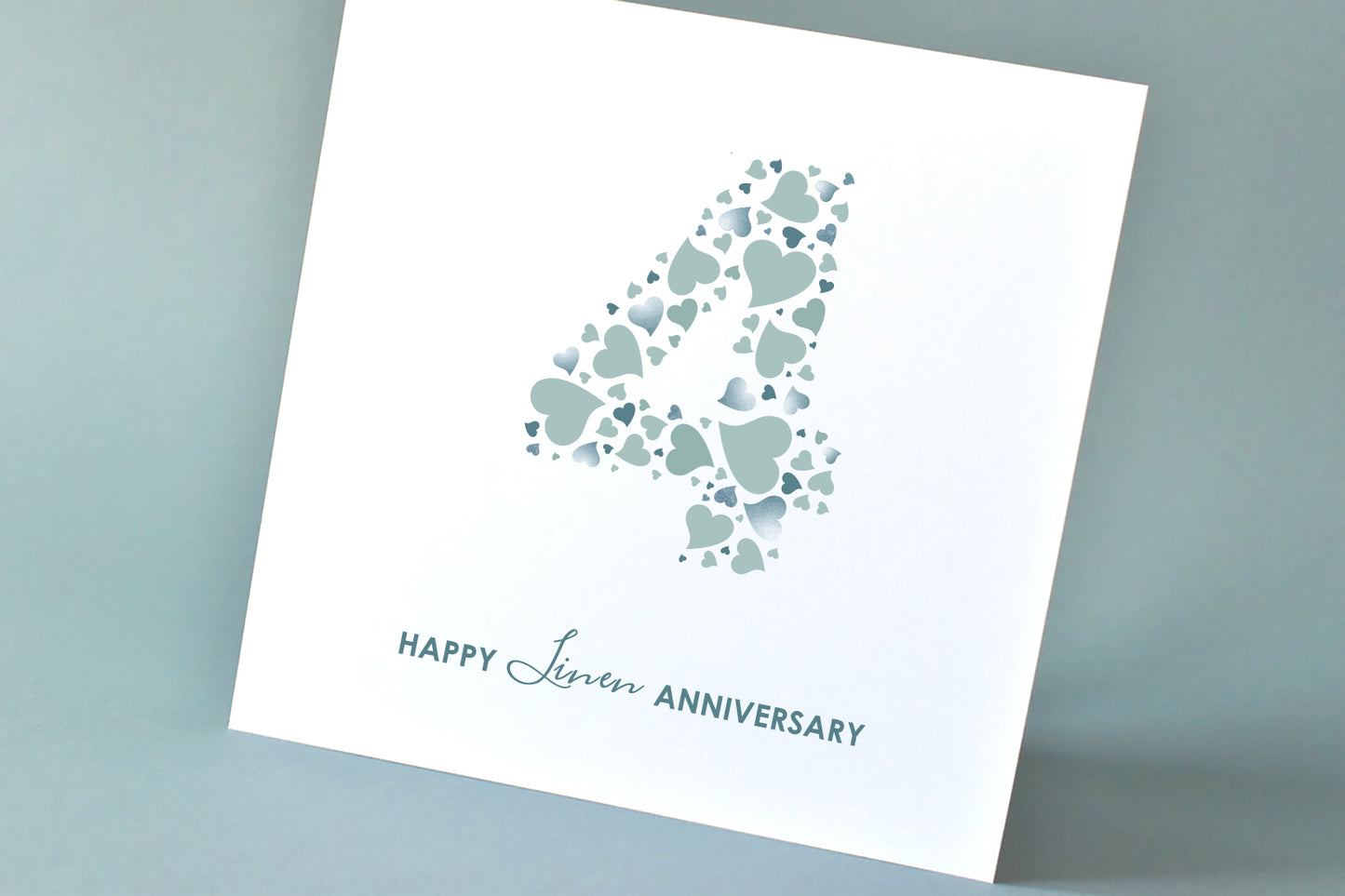 Linen 4th Wedding Anniversary Card with Love Hearts