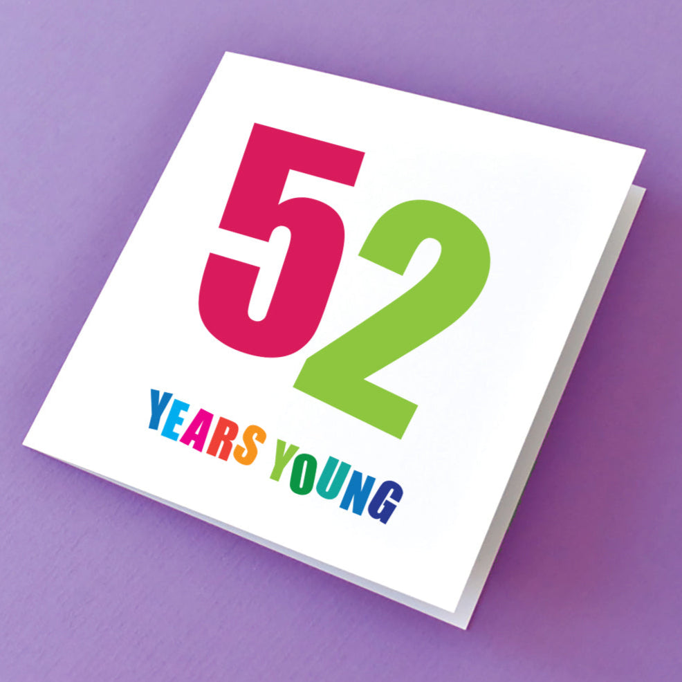 Close-up of a lively 52nd birthday card, featuring a joyful design that emphasises vitality and celebration.