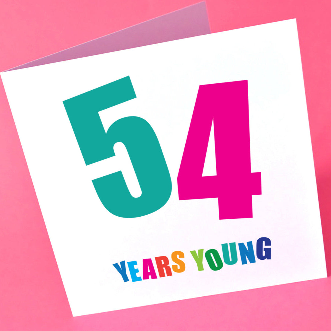 lose-up of a vibrant 54th birthday card, featuring a joyful aesthetic and bold, celebratory typography for a special milestone.