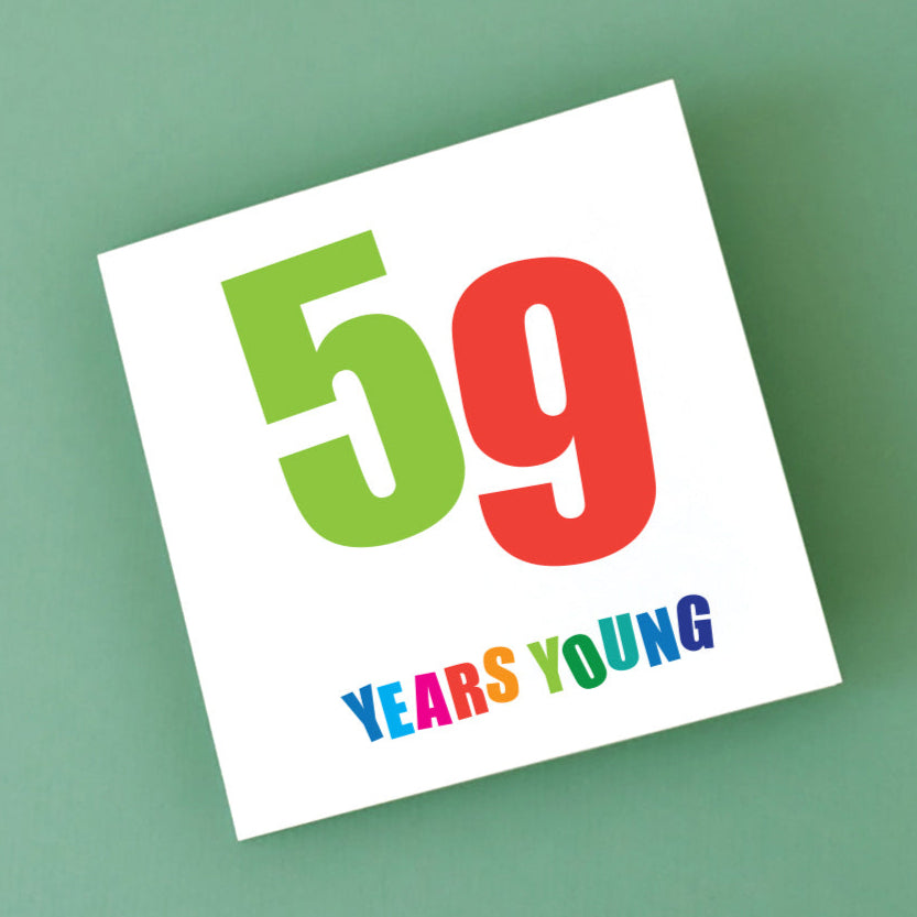 Close-up of a bright 59th birthday card, featuring a joyful and modern aesthetic, perfect for a milestone celebration.