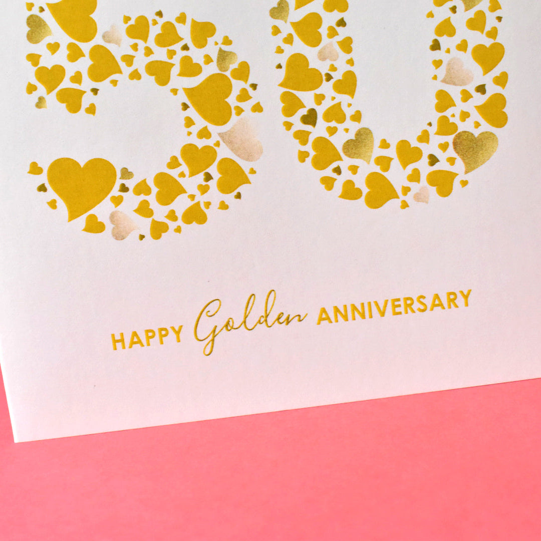 Gold Wedding Anniversary Card with Love Hearts