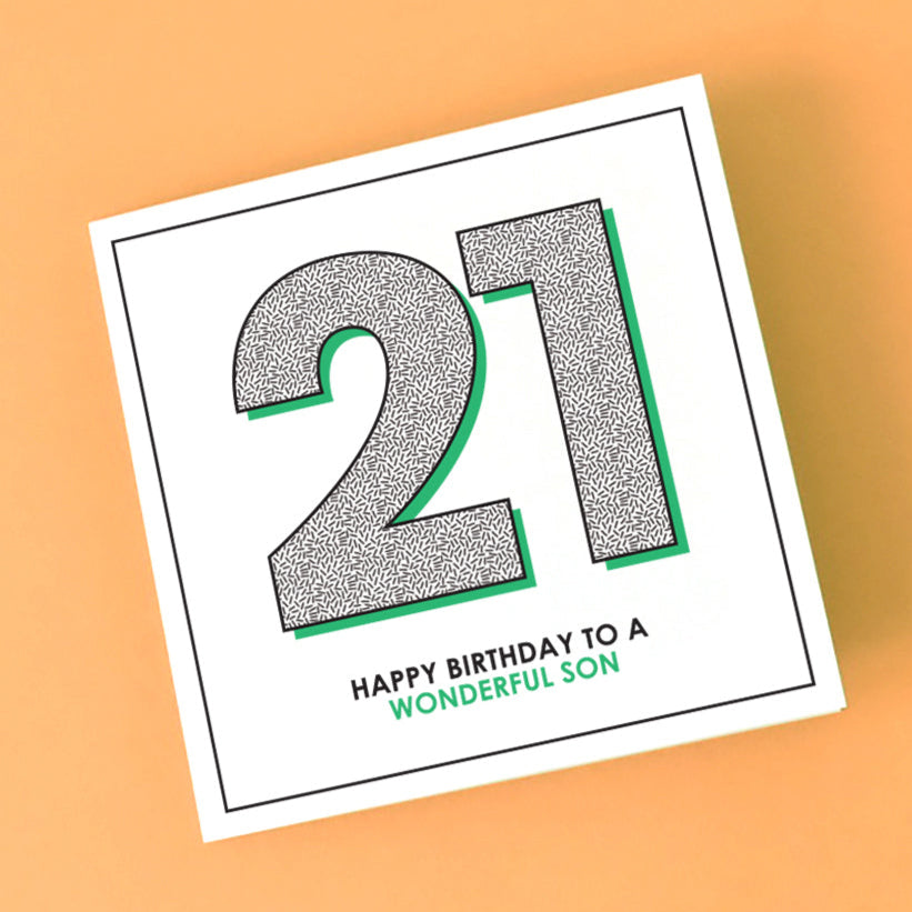 Bold milestone 21st Birthday Card for Parents to give to their son.