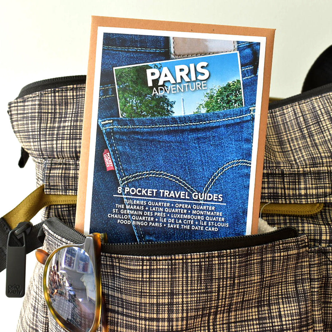 Ultimate Paris Gift Set — compact travel guides for exploring arrondissements and playing the fun Food Bingo game. Perfect handbag size.