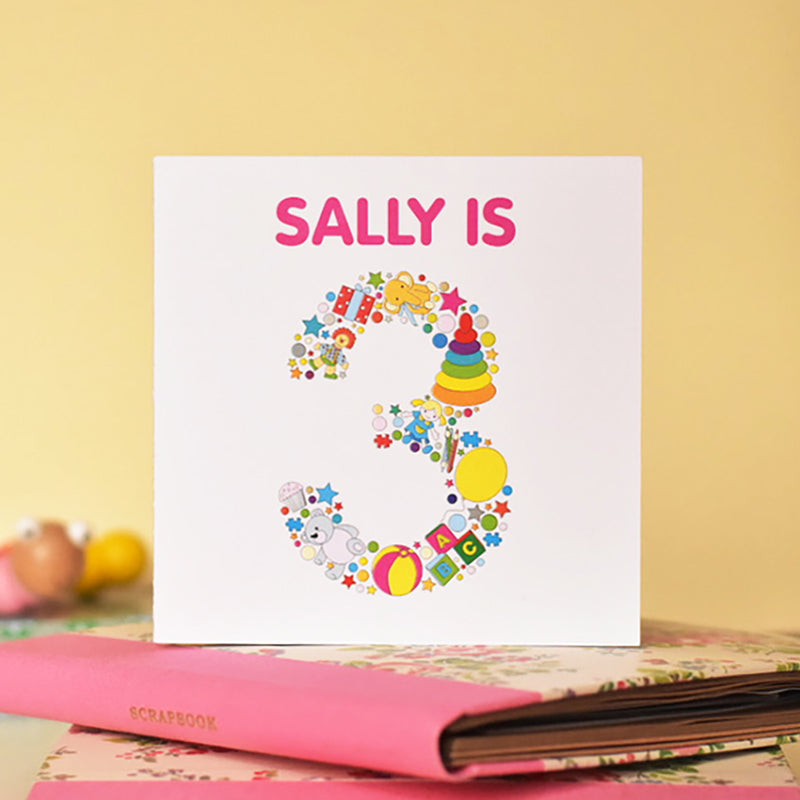 Personalised Children's Birthday Card for Ages 3 Girl
