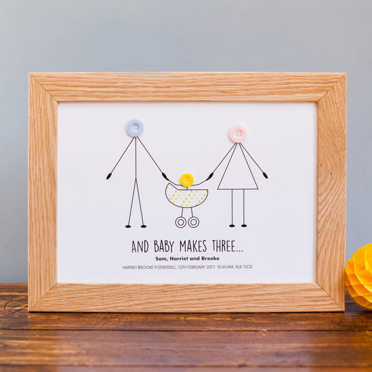 Button "And Baby Makes Three" Print - Unframed