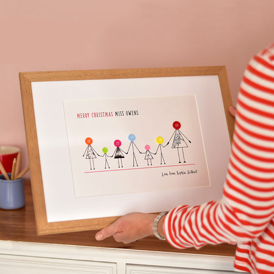 Button Christmas Teacher Print - Unframed