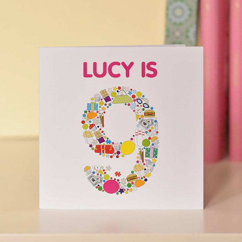 Personalised Children's Birthday Card for Age 9 Girl