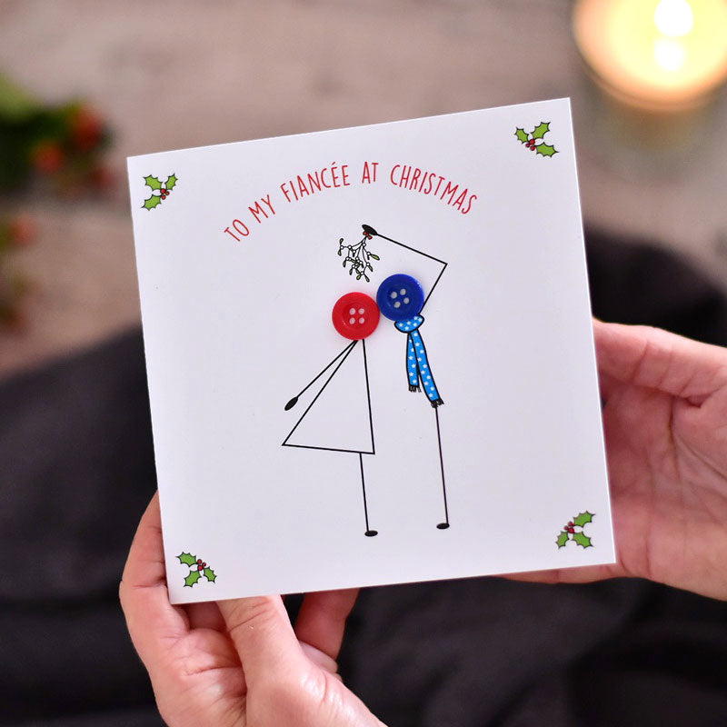 To My Fiancée Mistletoe Kiss Christmas Card
