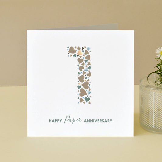 Paper 1st Wedding Anniversary Card with Love Hearts