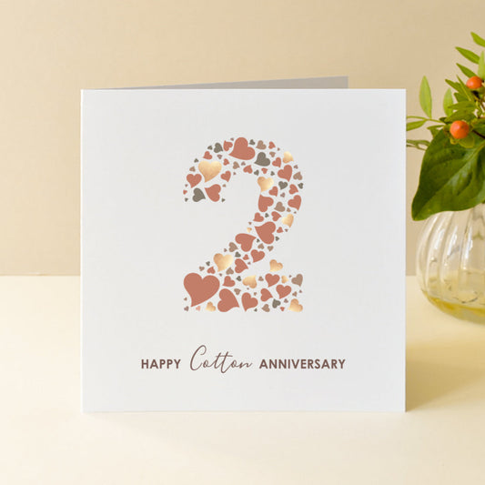 Cotton 2nd Wedding Anniversary Card with Love Hearts