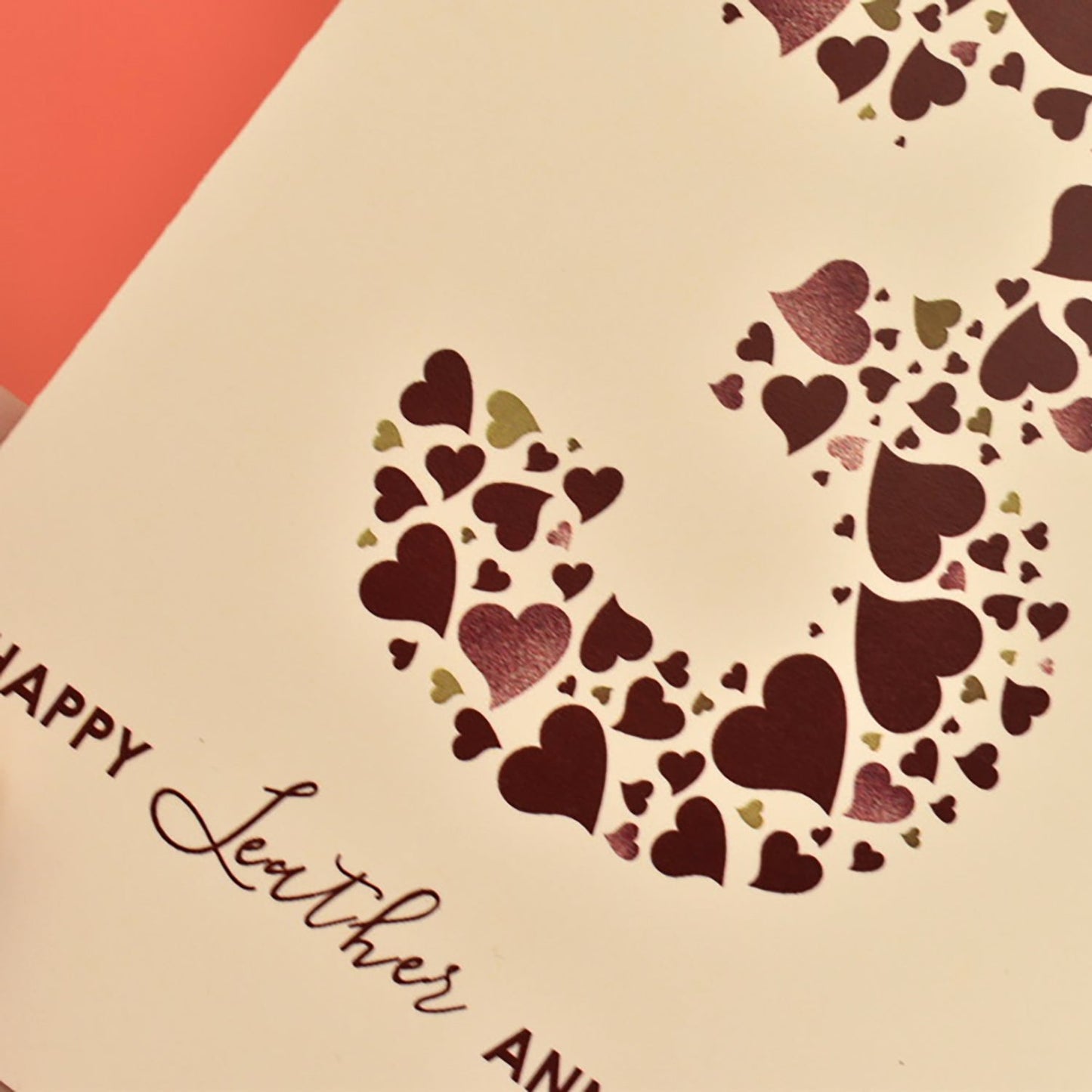 Serif Font on the word Leather on 3rd anniversary card.