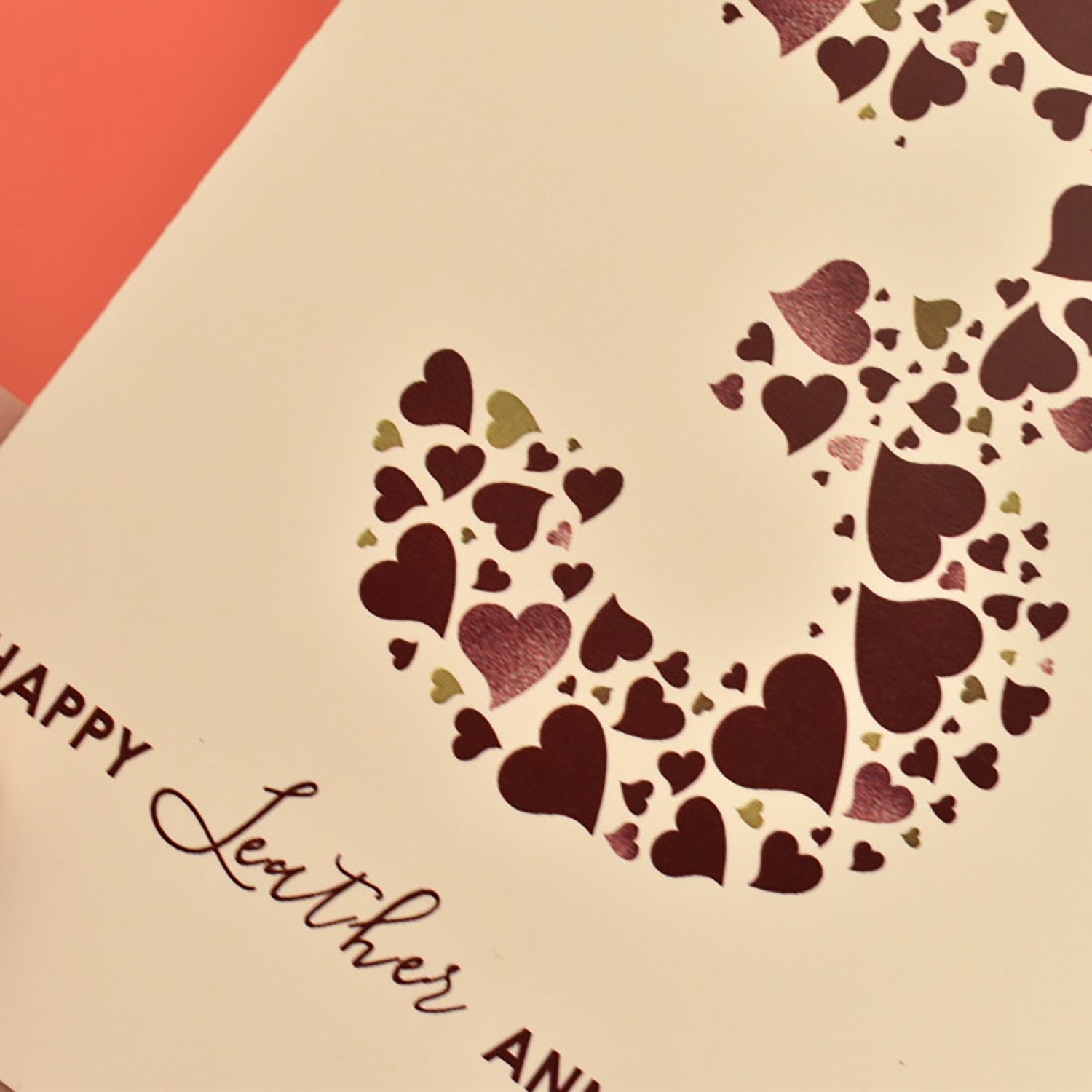 Serif Font on the word Leather on 3rd anniversary card.