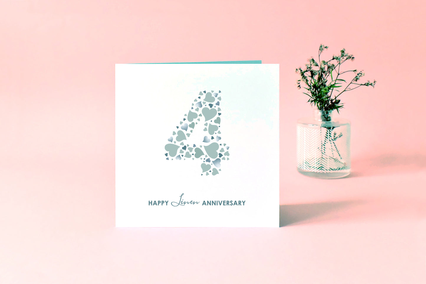 Linen 4th Wedding Anniversary Card with Love Hearts