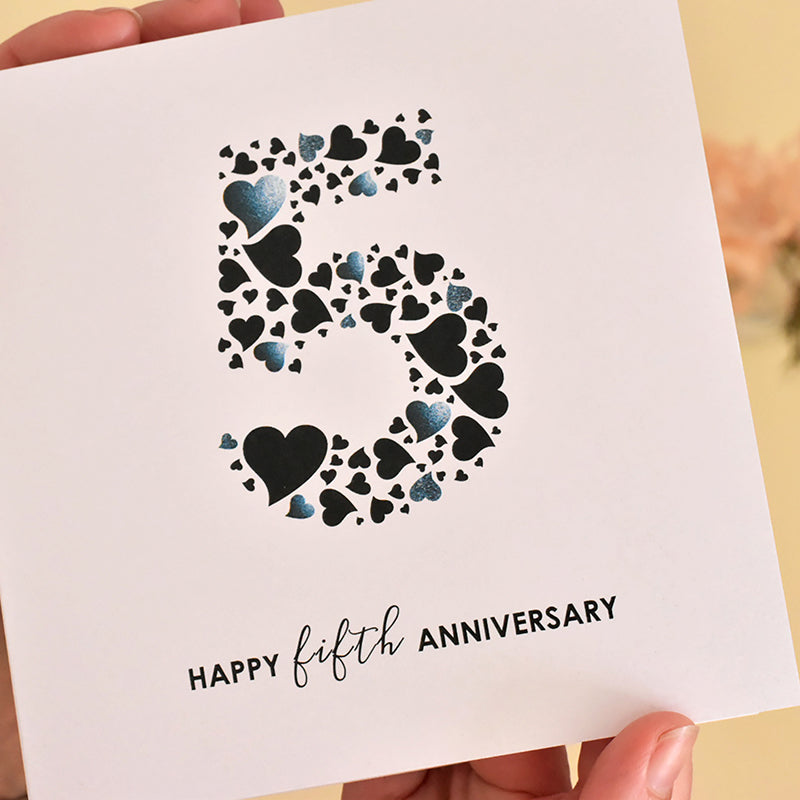 5th Wedding Anniversary Card with Love Hearts