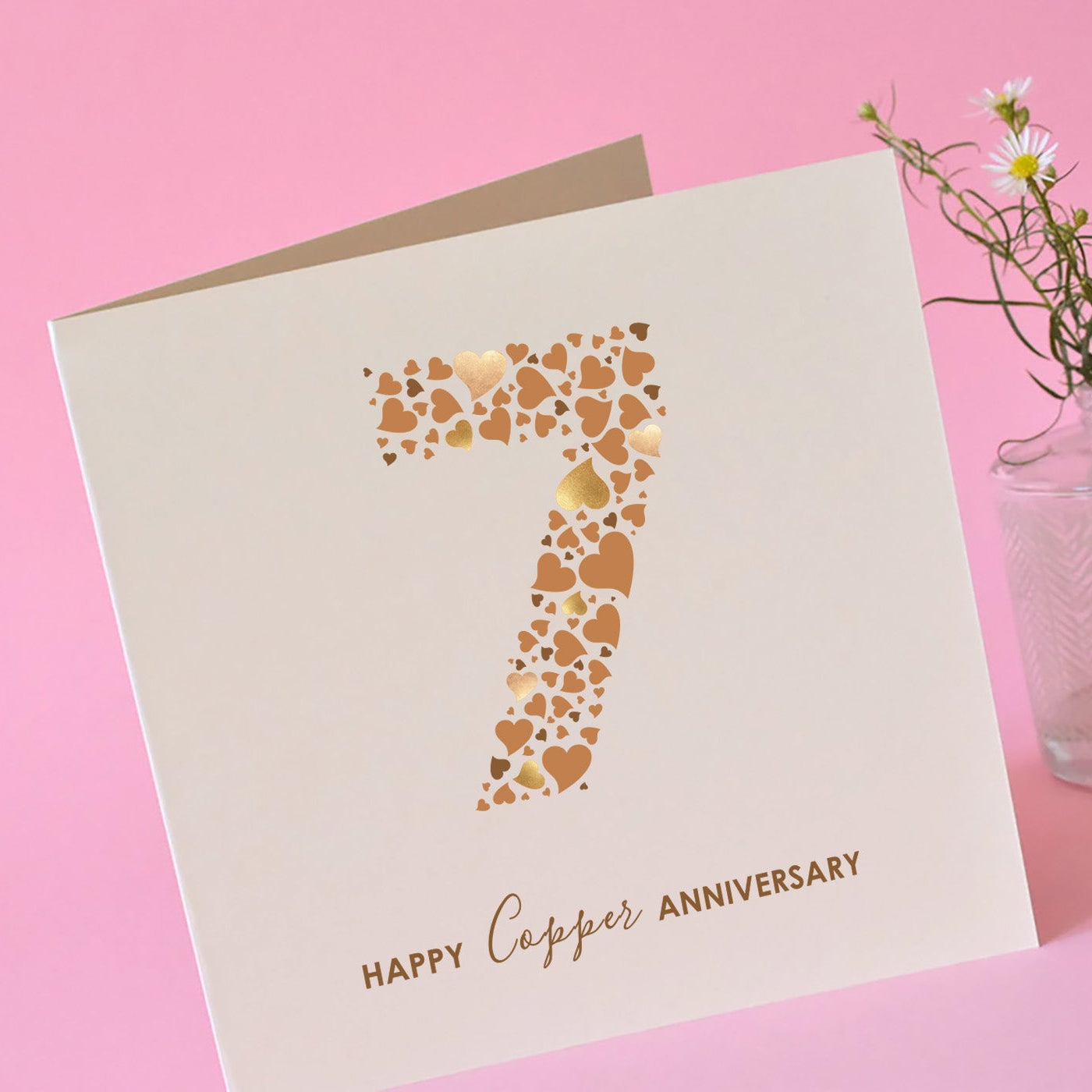Card with number 7 and 'Happy Copper Anniversary' text for a special couple married for 7 years.