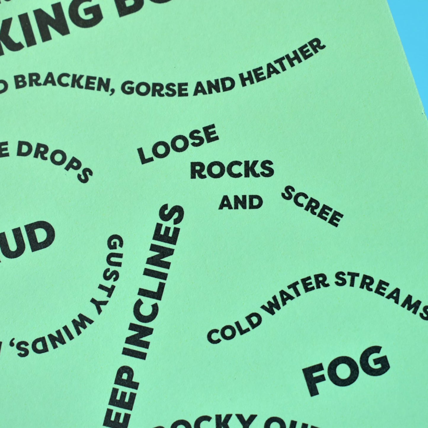 Card for hill walking enthusiasts mentioning Loose rocks and scree.