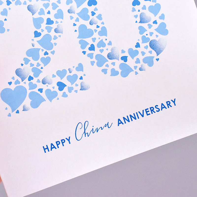 China Wedding Anniversary Card with Love Hearts