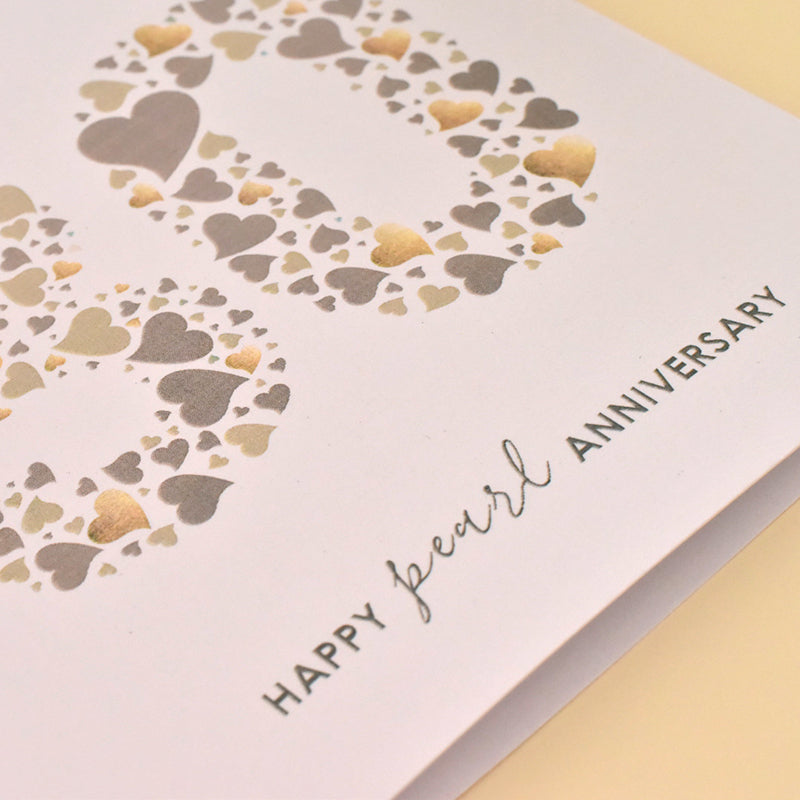 Pearl Wedding Anniversary Card with Love Hearts