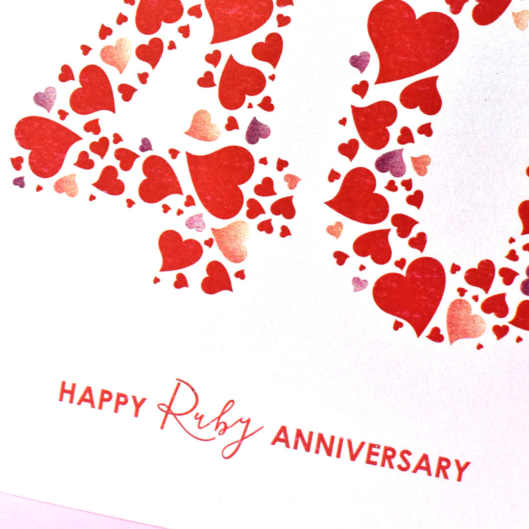 Ruby Wedding Anniversary Card with Love Hearts