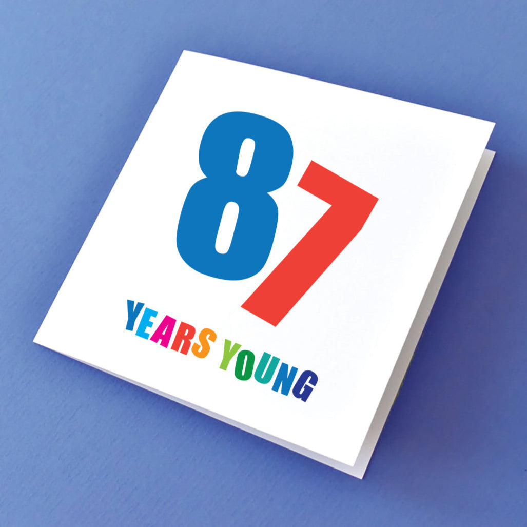 87th Birthday Card UK with bold, bright colours.