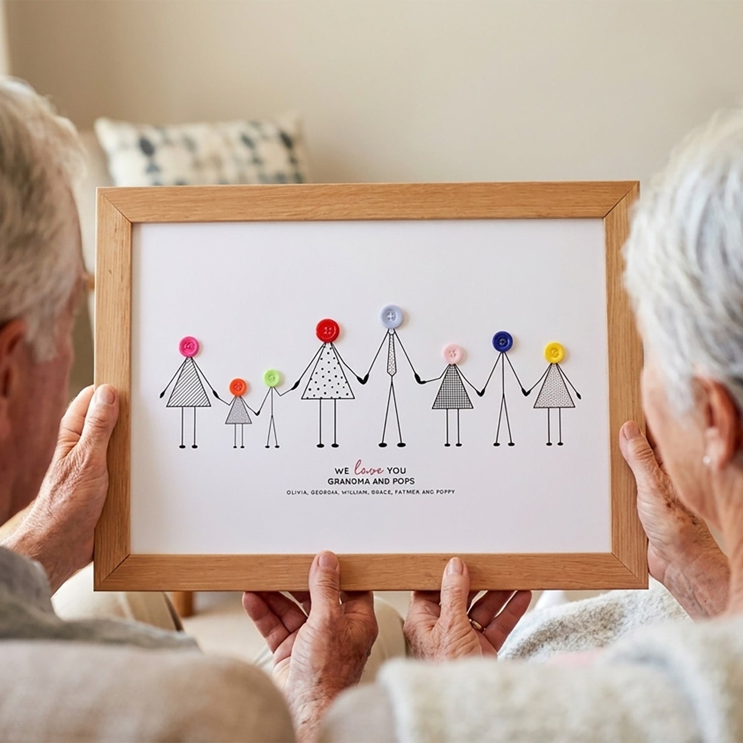 Personalised Print featuring grandparents alongside their grandchildren.