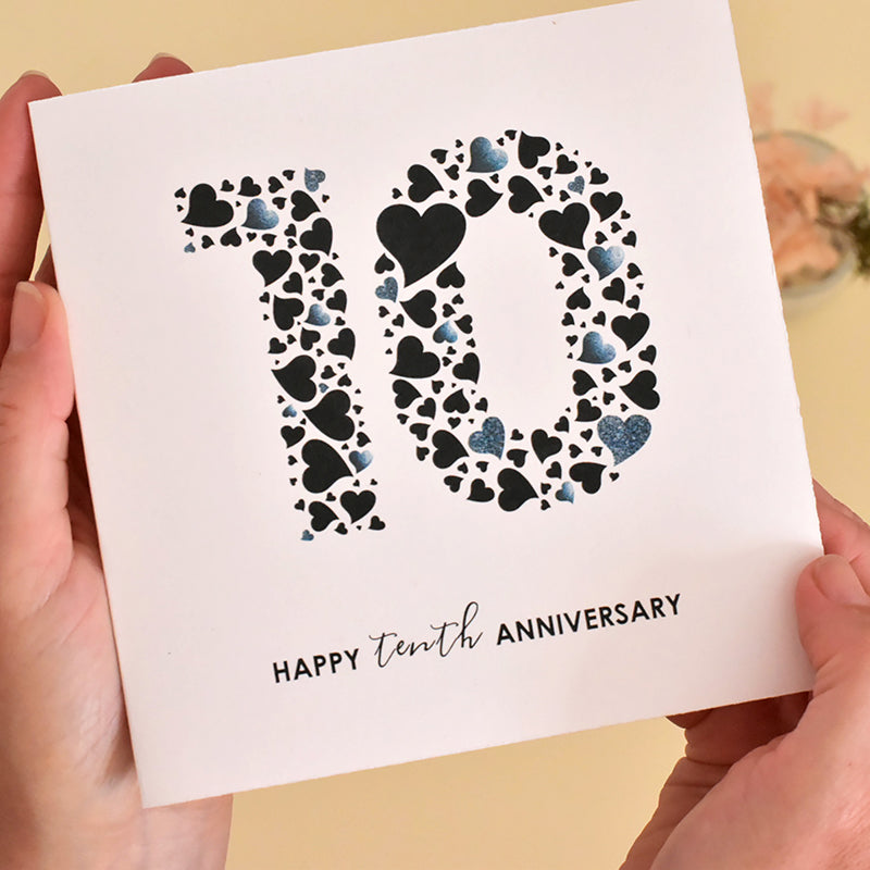 10th Wedding Anniversary Card with Love Hearts