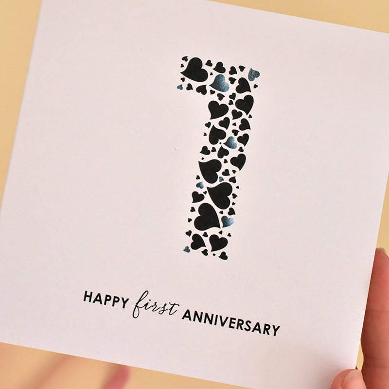 1st Wedding Anniversary Card with Love Hearts