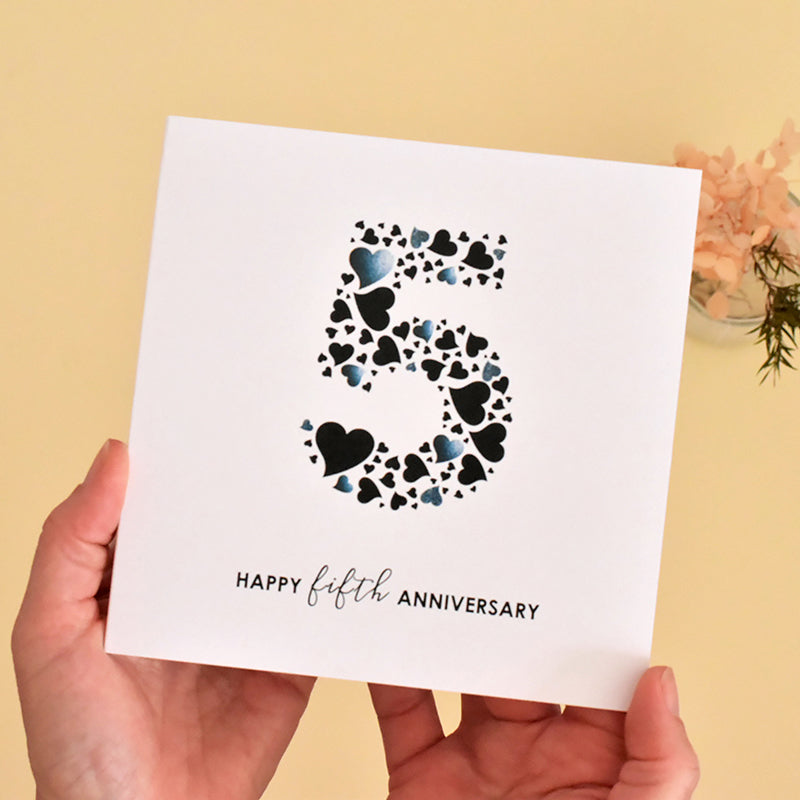 5th Wedding Anniversary Card with Love Hearts