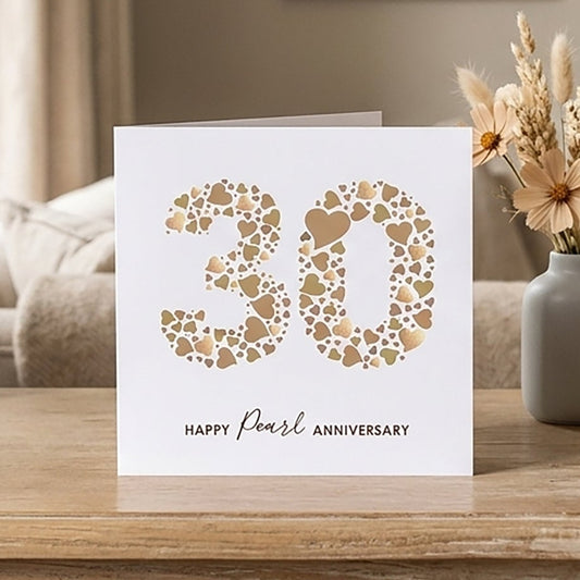 30th Happy Pearl Anniversary Card with lots of love hearts