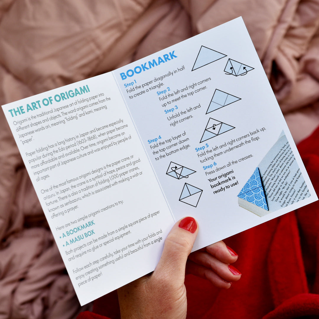 Small booklet about the art of origami and instructions on how to make an origami bookmark.