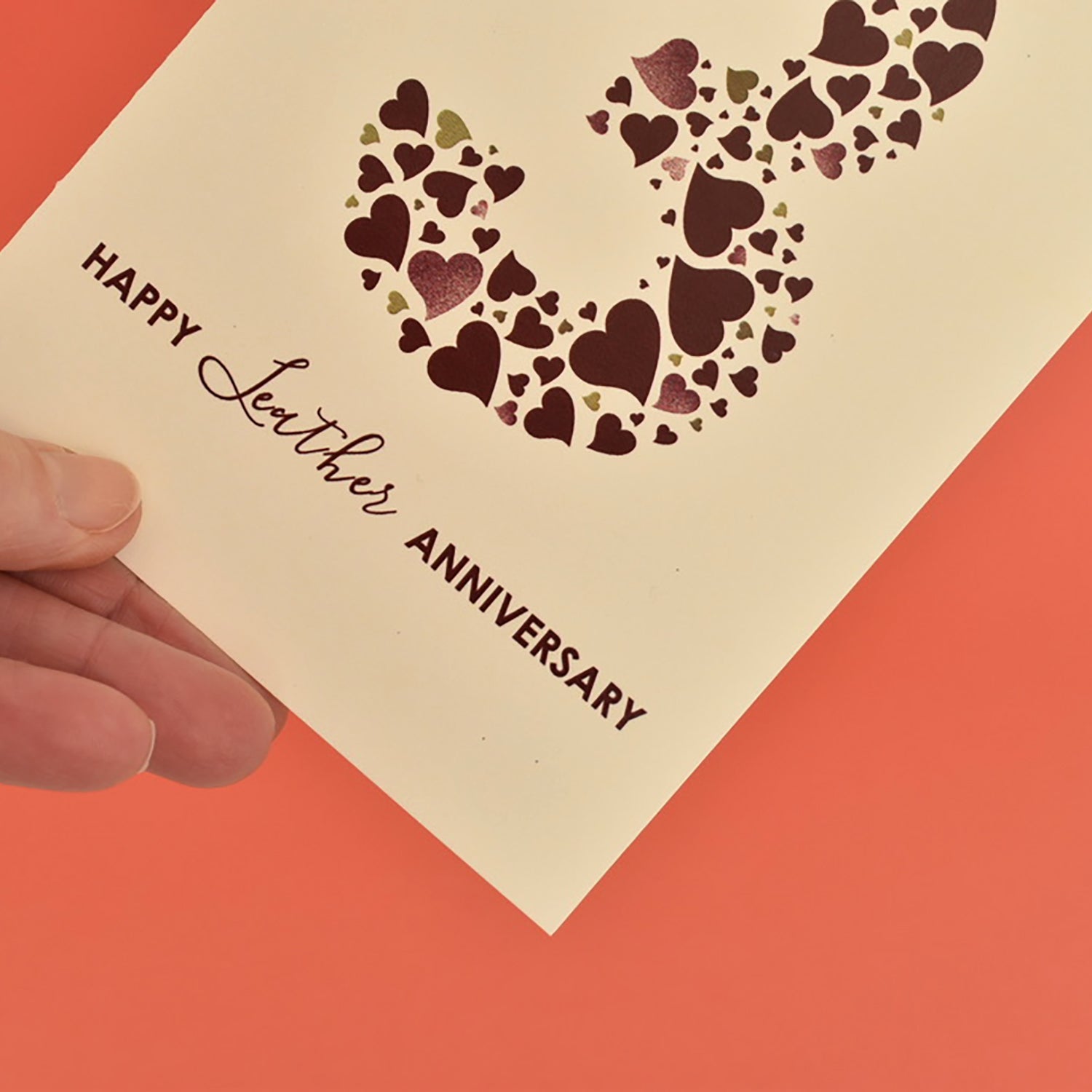 Cream Leather Wedding Anniversary Card