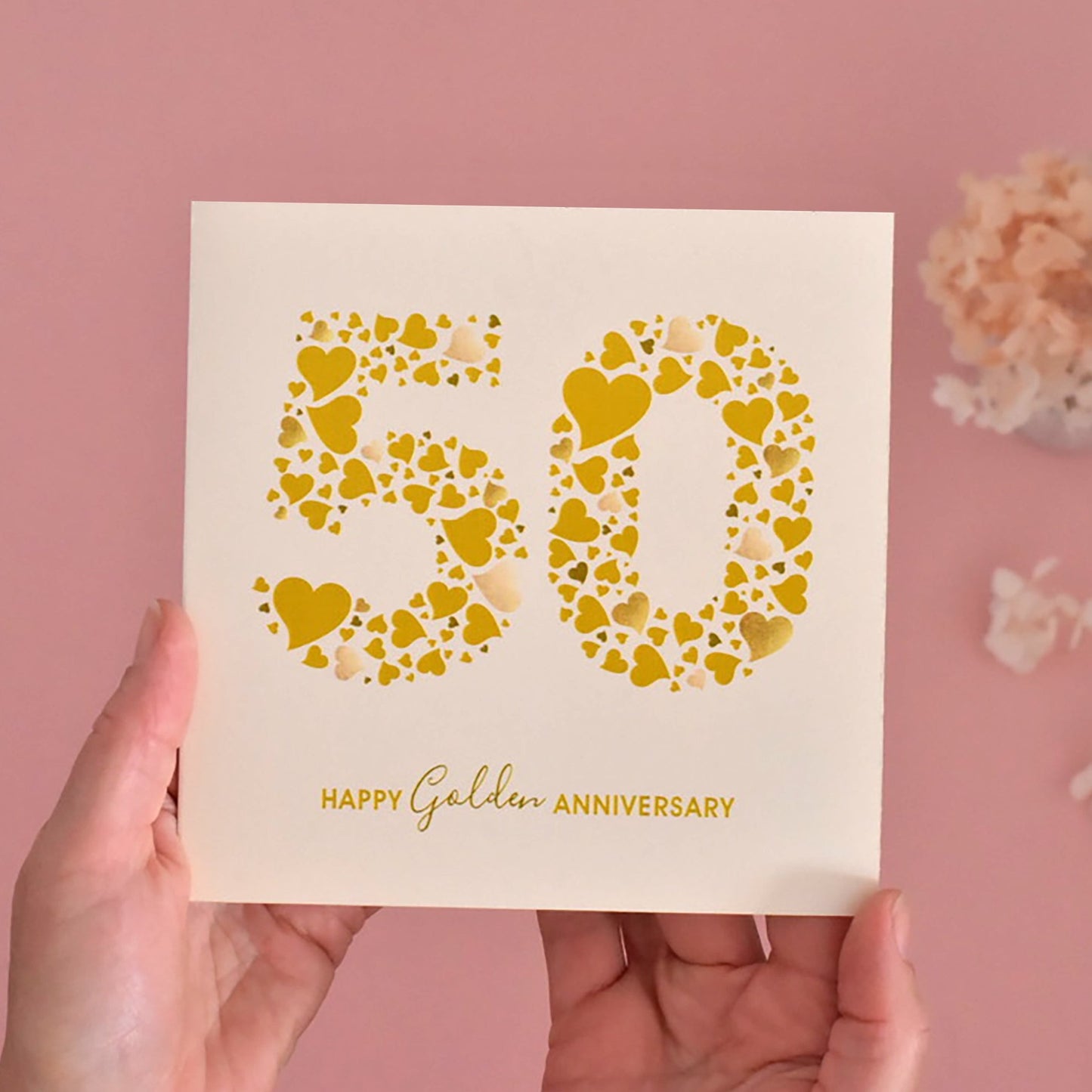 Gold Wedding Anniversary Card with Love Hearts