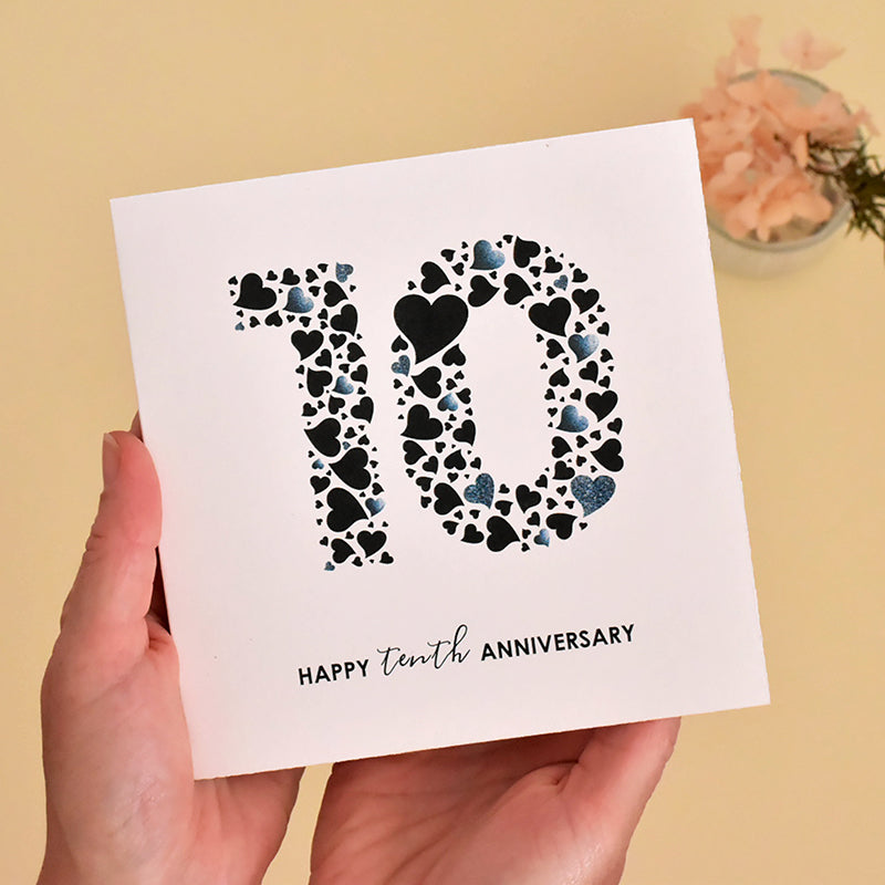 10th Wedding Anniversary Card with Love Hearts