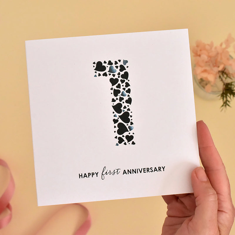 1st Wedding Anniversary Card with Love Hearts