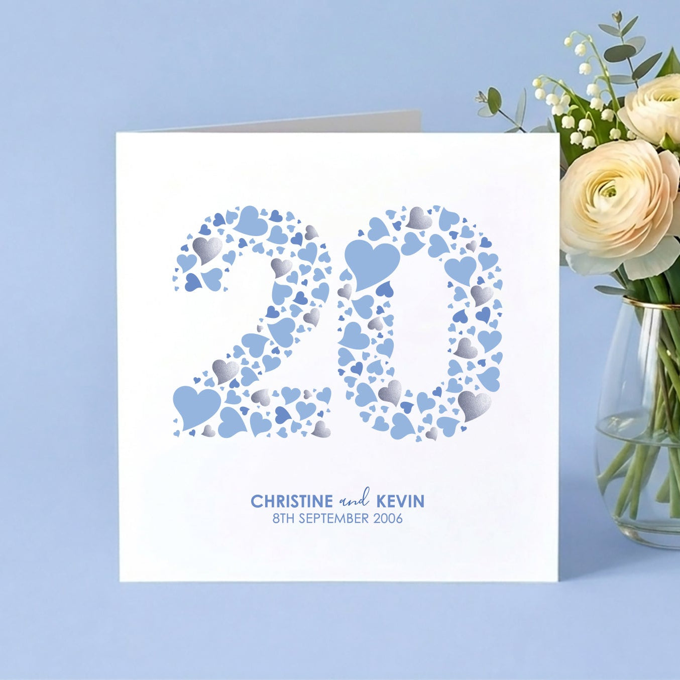 20th Anniversary Card with personalised information added to the front.