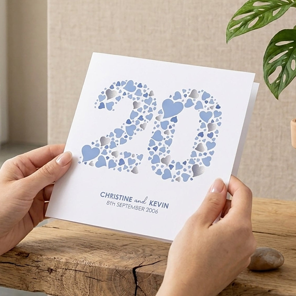 Personalised 20 anniversary card with names and wedding date added.