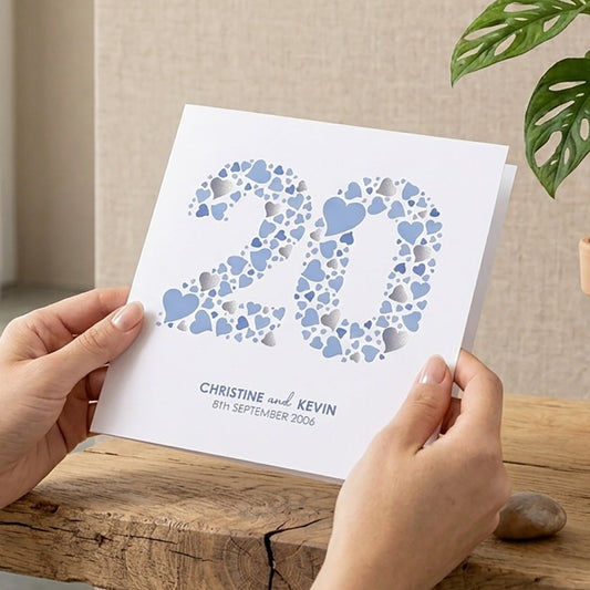 Personalised 20 anniversary card with names and wedding date added.