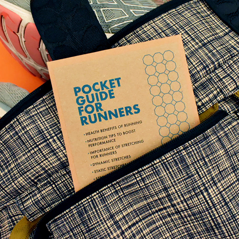 Close-up of A6 kraft wallet holding Pocket Guide for Runners cards.