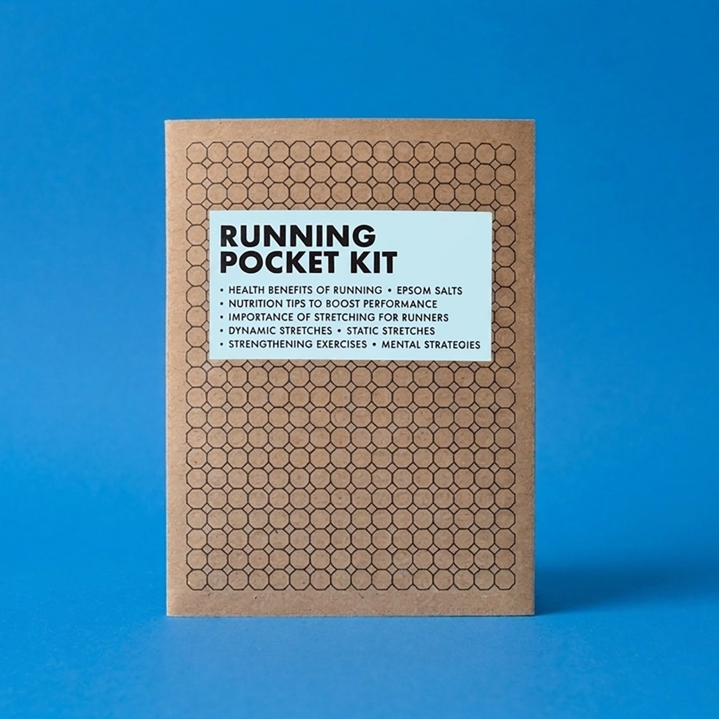 Running pocket kit packaging on a blue background