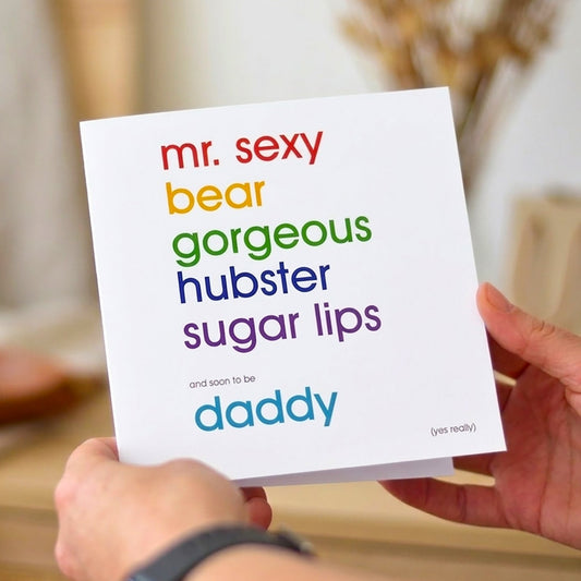 Personalised card to send to a Father to Be featuring pet names.
