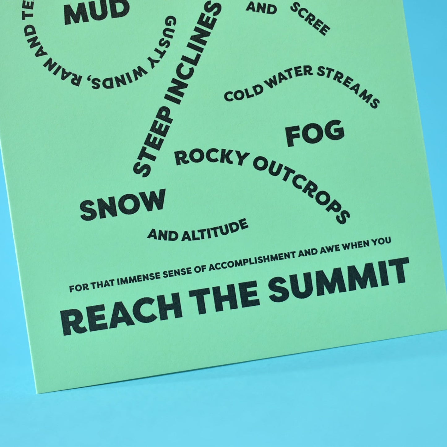 Green typographical card for hill walkers