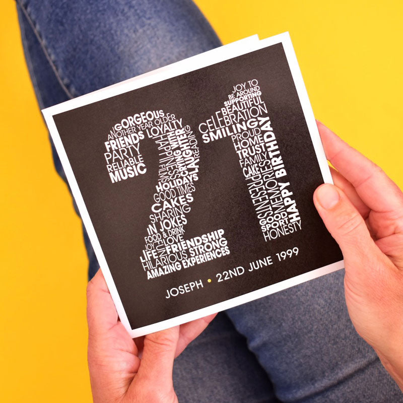 Typographic personalised 21st Birthday Card