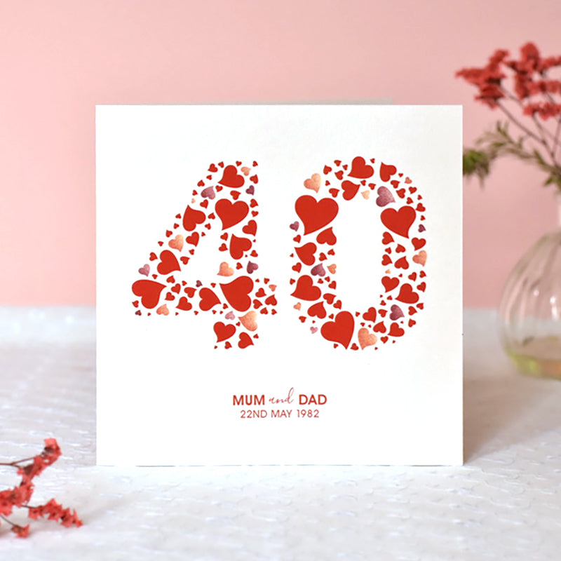 Personalised Love Hearts Ruby Anniversary Card