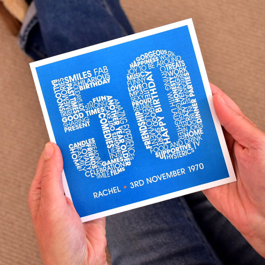 Typographic Personalised 50th Birthday Card