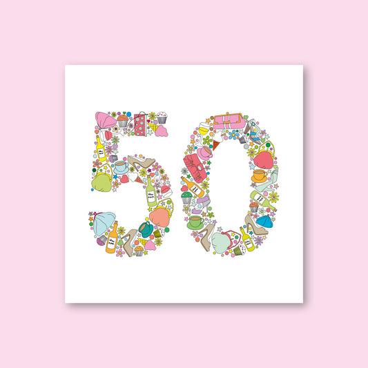 Female 50th Birthday Card - WHOLESALE PACK OF 6