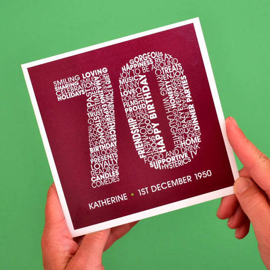 Typographic Personalised 70th Birthday Card