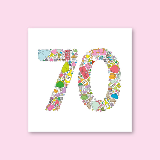 Female 70th Birthday Card - WHOLESALE PACK OF 6