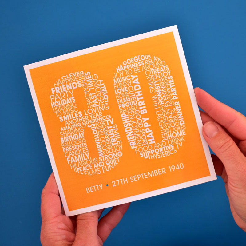 Typographic Personalised 80th Birthday Card